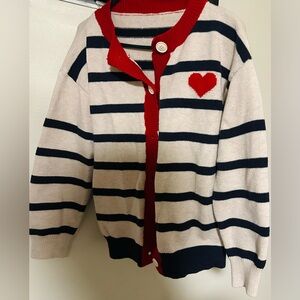 Navy striped Cardigan with Heart Accent